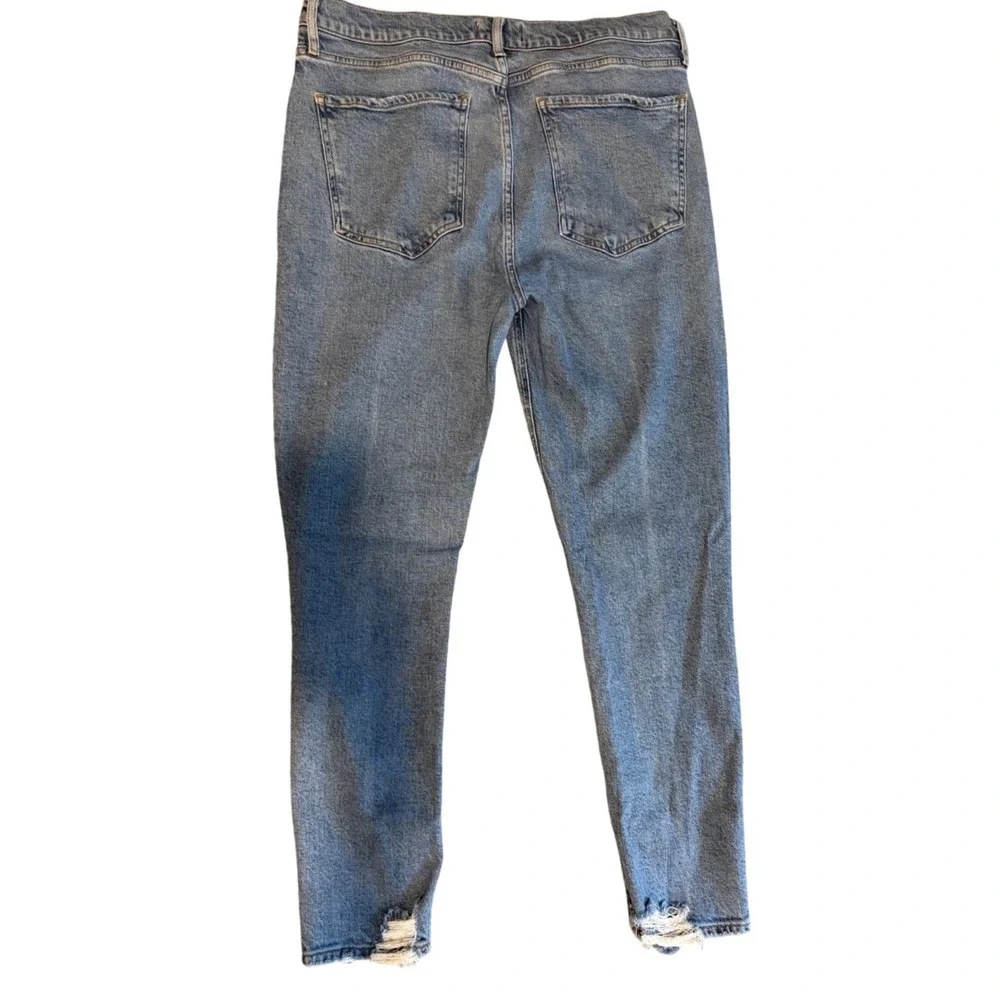 AGOLDE Nico High Rise Slim Jeans Blue Medium‎ Wash Button Fly Size 30 Distressed